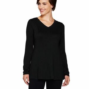 Womens‎ 3X Denim & Co. Long Sleeve V Neck Tunic Top Black